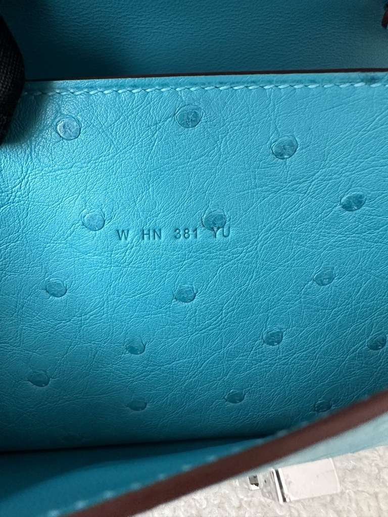 Constance To Go Crossbody Wallet, Imported Klein Karoo Ostrich Skin, CK79 Aqua with Silver Hardware.