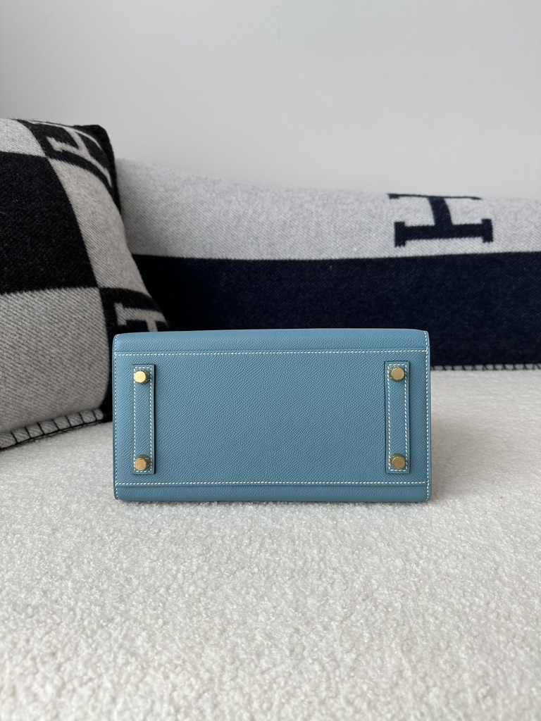 Birkin 25cm, Imported Epsom Grained Leather, CC75 Blue Jean (Denim Blue) with Gold Hardware.