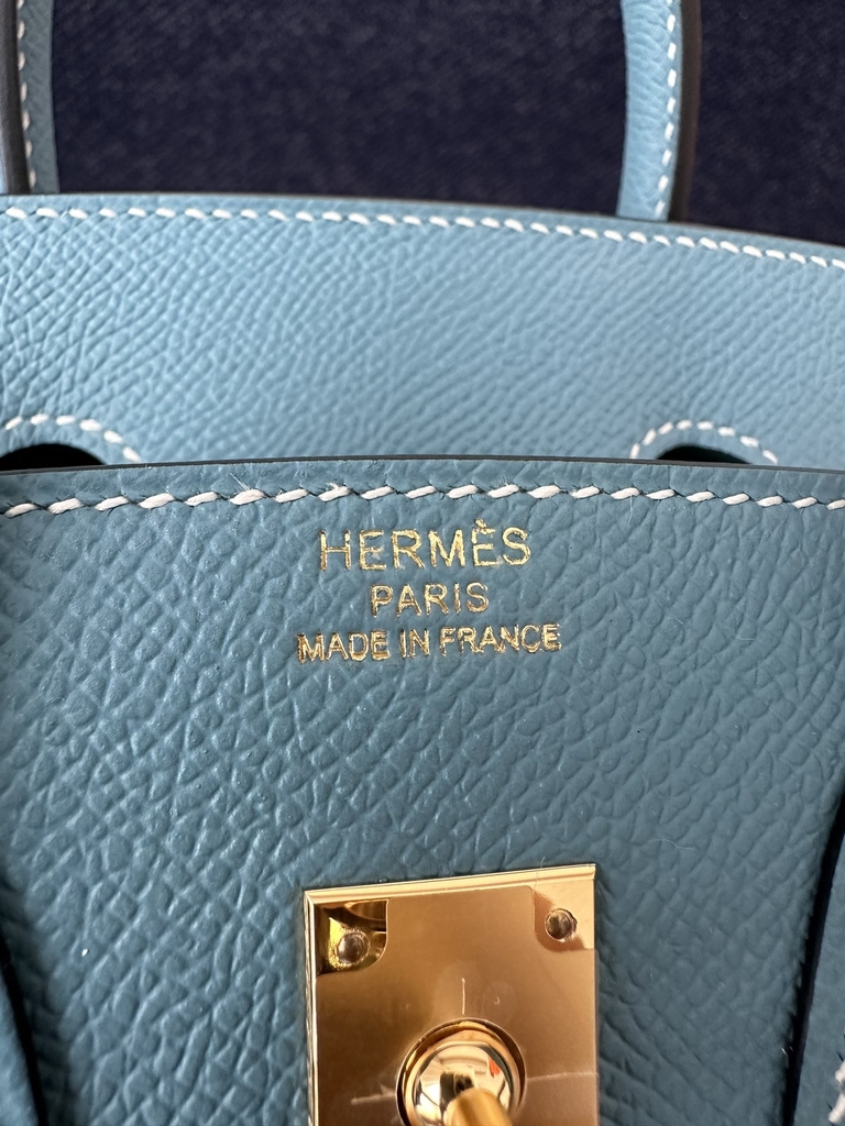 Birkin 25cm, Imported Epsom Grained Leather, CC75 Blue Jean (Denim Blue) with Gold Hardware.