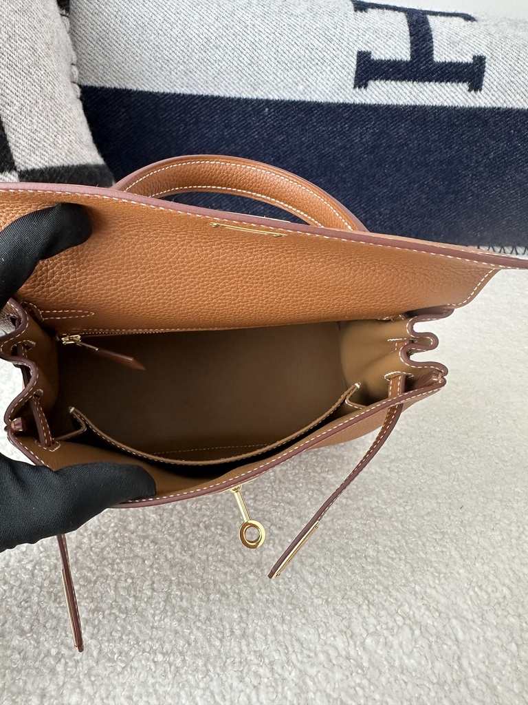 Kelly 25cm, Imported Togo Leather, CC37 Gold (Golden Brown) with Gold Hardware.