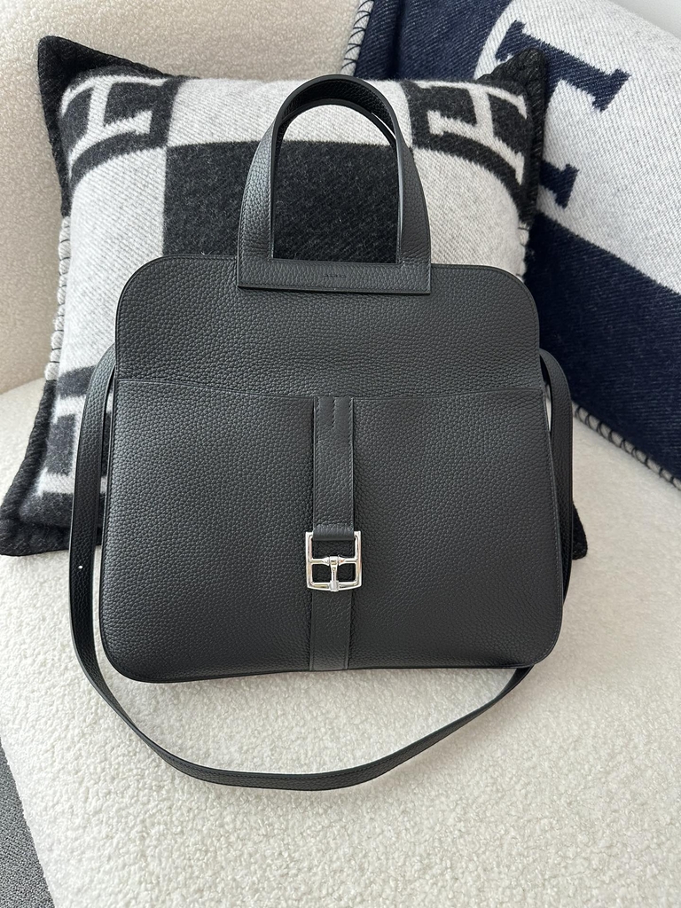 Halzan 31cm, Imported Clemence Leather, CK89 Noir (Black) with Silver Hardware.