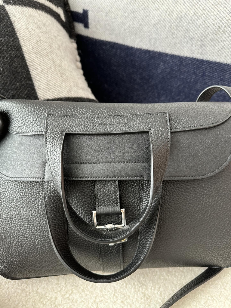 Halzan 31cm, Imported Clemence Leather, CK89 Noir (Black) with Silver Hardware.