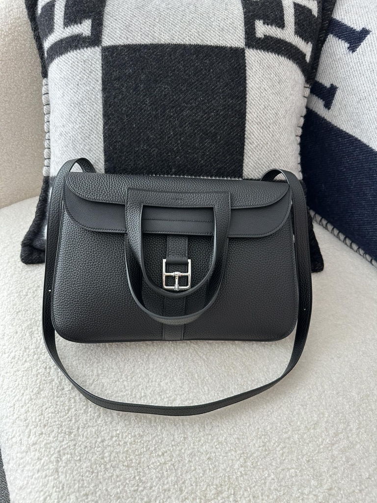 Halzan 31cm, Imported Clemence Leather, CK89 Noir (Black) with Silver Hardware.