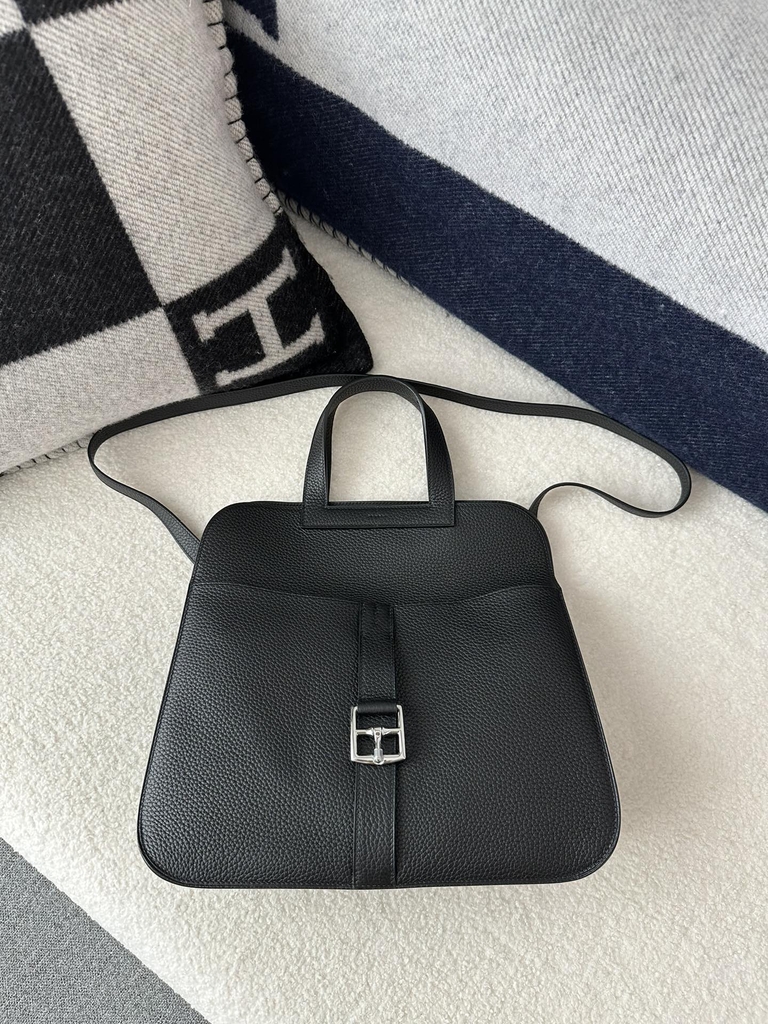 Halzan 31cm, Imported Clemence Leather, CK89 Noir (Black) with Silver Hardware.