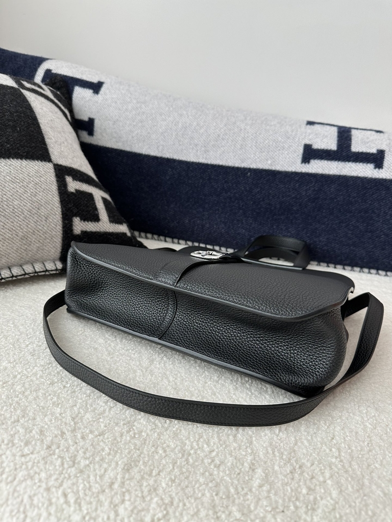 Halzan 31cm, Imported Clemence Leather, CK89 Noir (Black) with Silver Hardware.