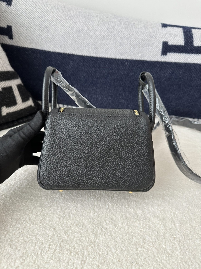Lindy Mini in Imported Tc Clemence Leather, CC89 Noir (Black) with Gold Hardware.