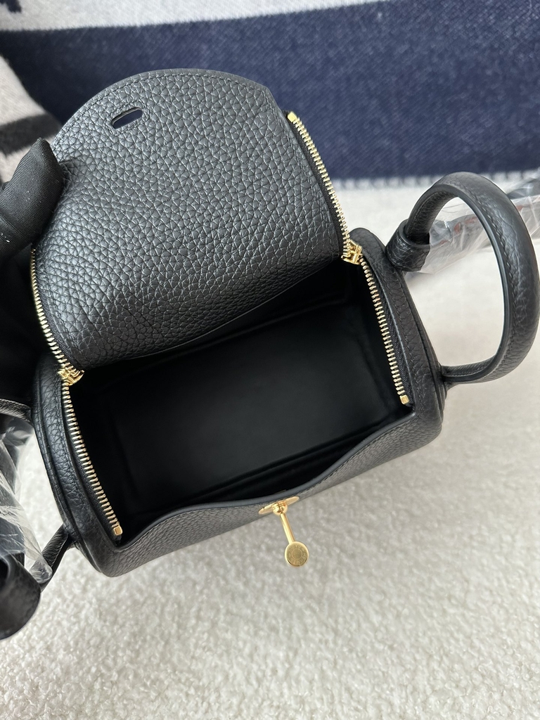 Lindy Mini in Imported Tc Clemence Leather, CC89 Noir (Black) with Gold Hardware.