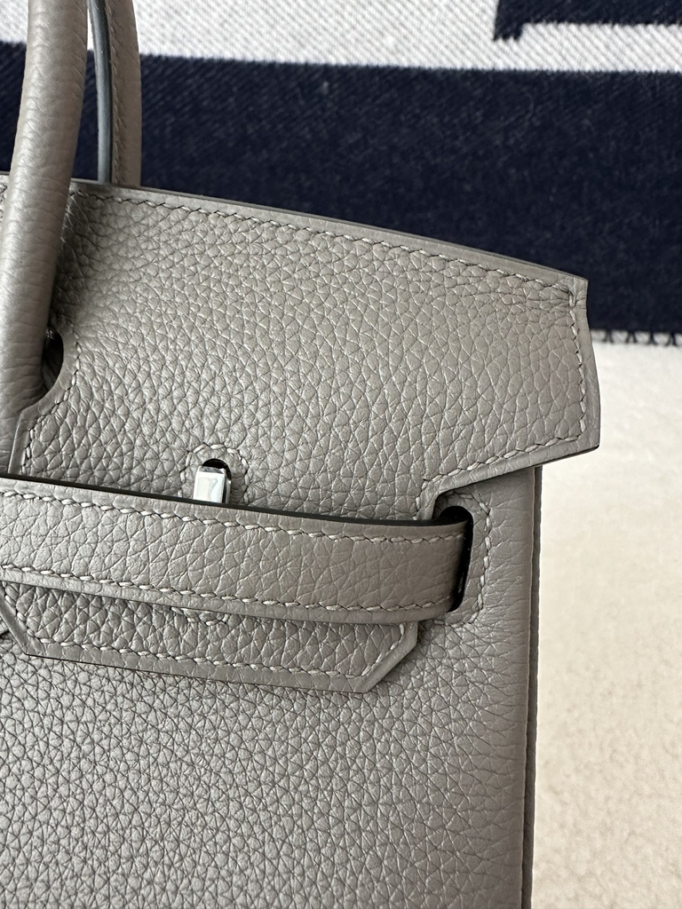 Birkin 25cm in Imported Togo Leather, 8F Etain (Gray) with Silver Hardware.