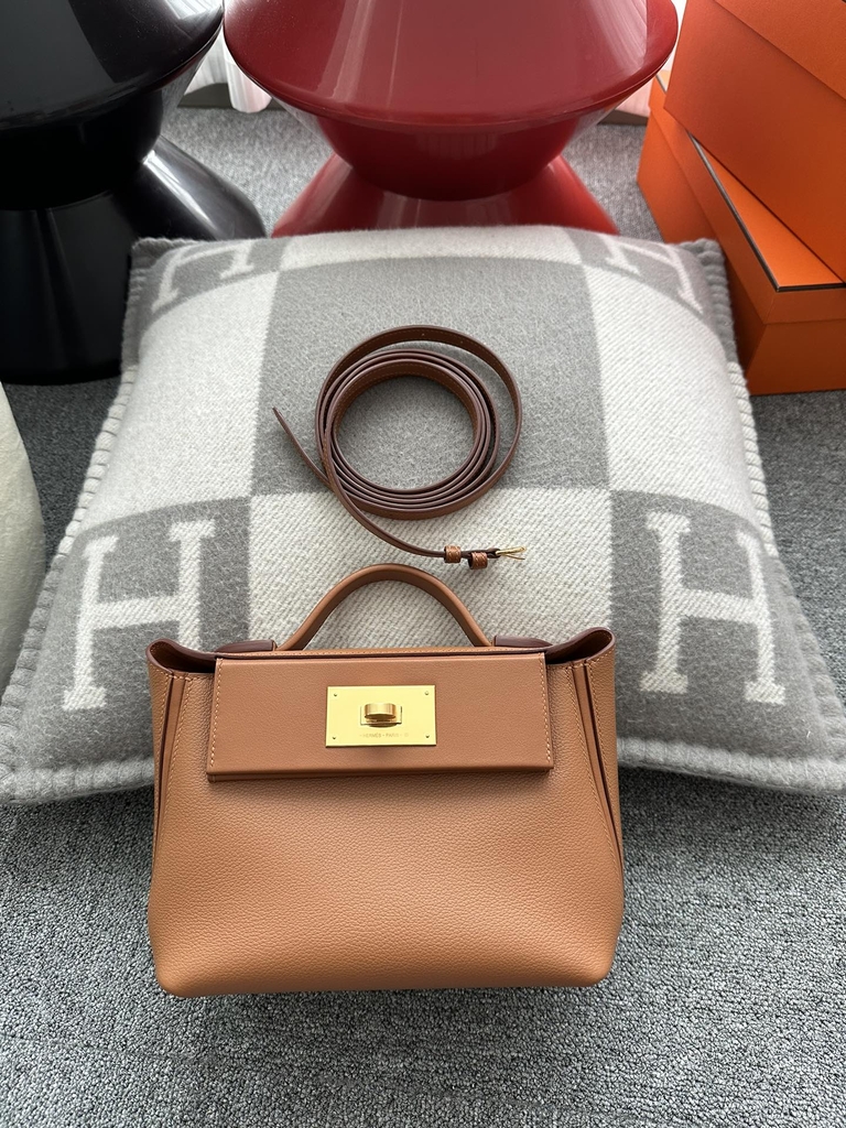 2424 Mini 21cm in Imported Evercolor and Swift Leather, CC37 Gold with Gold Hardware