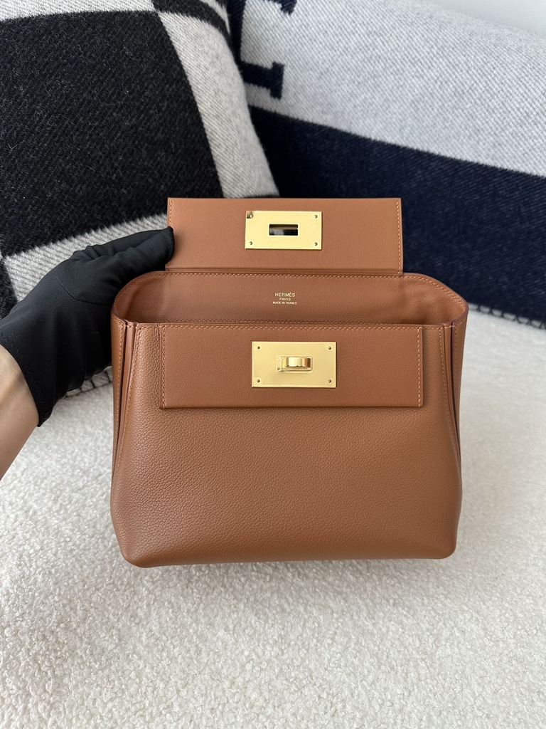 2424 Mini 21cm in Imported Evercolor and Swift Leather, CC37 Gold with Gold Hardware