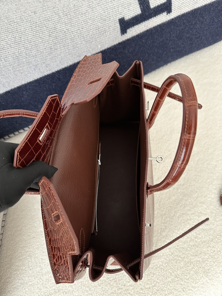 Birkin 35cm in Shiny Porosus Crocodile (top-grade imported HCP-dyed glossy crocodile leather, Nile crocodile with inverted 