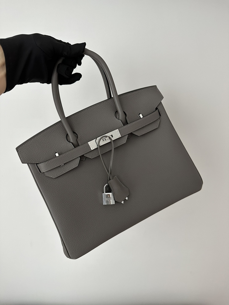 Birkin 30cm in Imported Togo Calfskin Leather, 8F Etain (Tin Grey) with Silver Hardware.