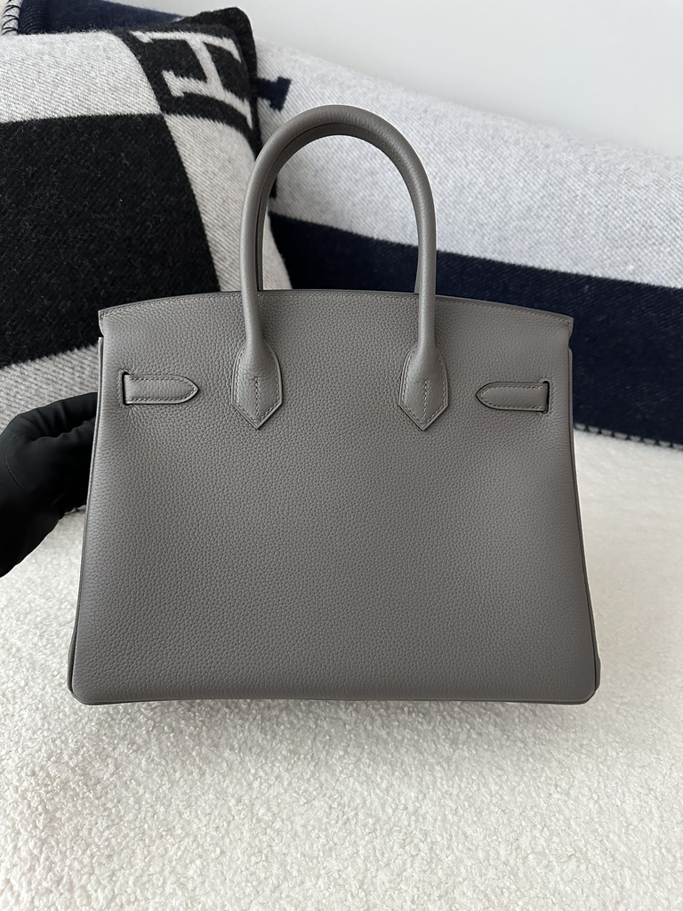 Birkin 30cm in Imported Togo Calfskin Leather, 8F Etain (Tin Grey) with Silver Hardware.