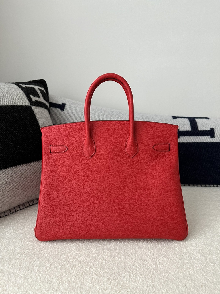 Birkin 35cm in Imported Togo Calfskin Leather, Q5 Rouge Casaque (Flag Red) with Silver Hardware.