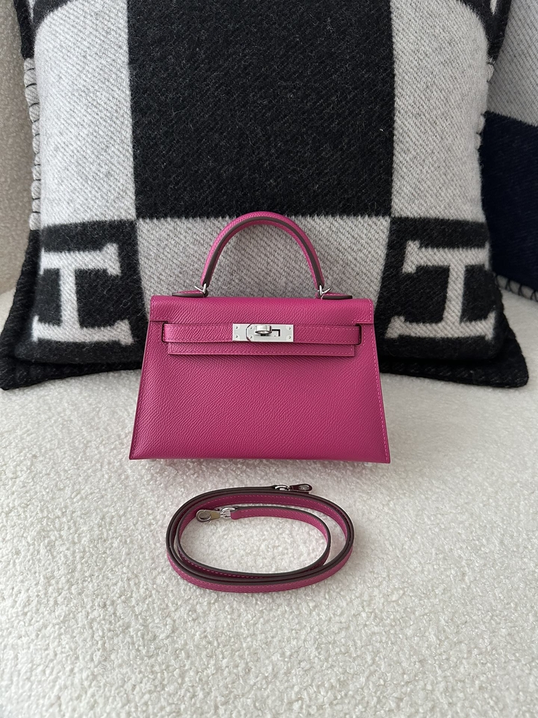 Kelly Mini II in Imported Epsom Leather, L3 Rose Purple with Silver Hardware