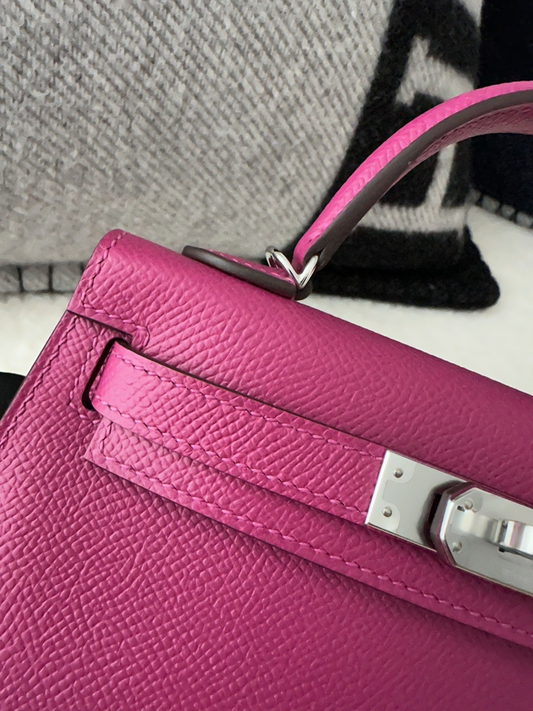 Kelly Mini II in Imported Epsom Leather, L3 Rose Purple with Silver Hardware