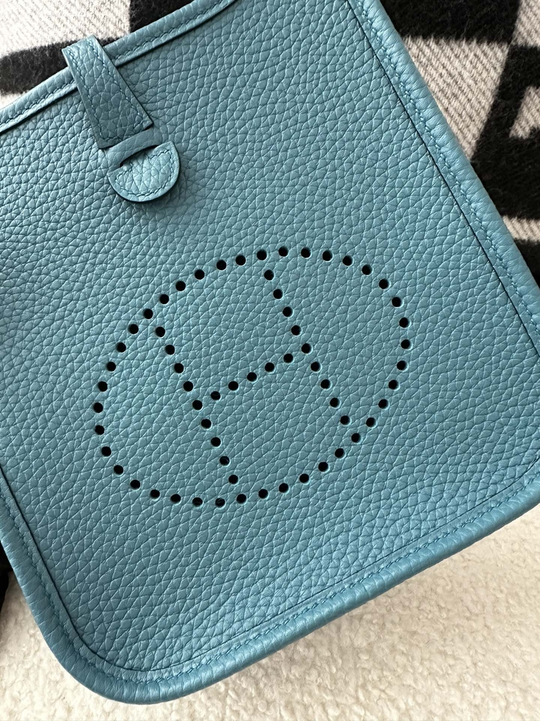 Mini Evelyne in Imported TC Clemence Leather, D2 New Blue Jean with Gold Hardware