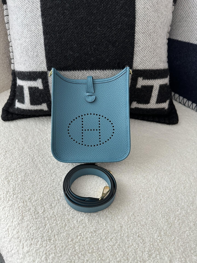 Mini Evelyne in Imported TC Clemence Leather, D2 New Blue Jean with Gold Hardware