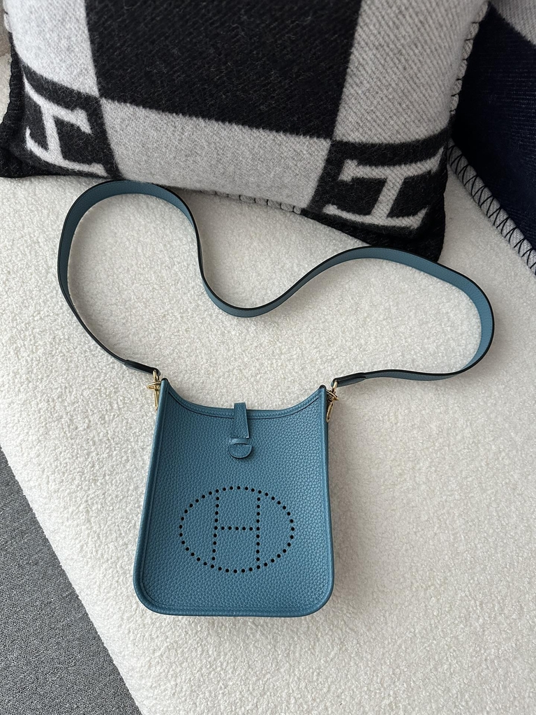 Mini Evelyne in Imported TC Clemence Leather, D2 New Blue Jean with Gold Hardware