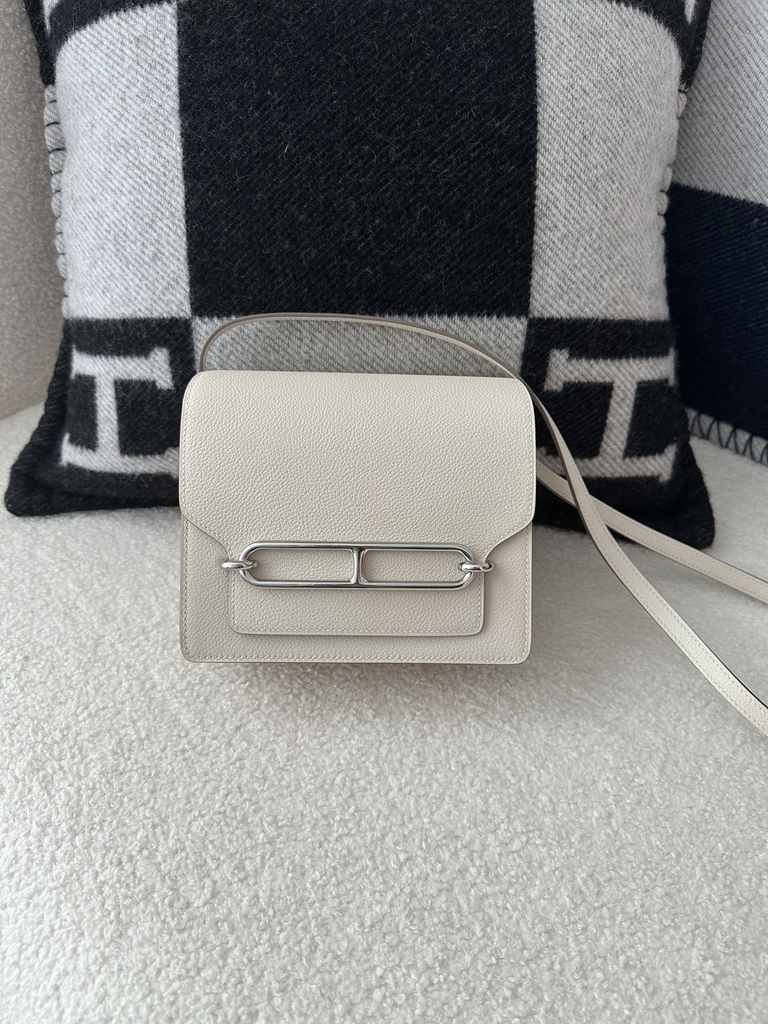 Roulis 18cm in Imported Evercolor Leather, CK10 Carie Milkshake White with Silver Hardware
