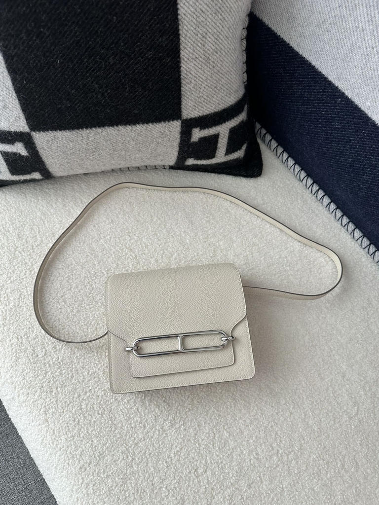 Roulis 18cm in Imported Evercolor Leather, CK10 Carie Milkshake White with Silver Hardware