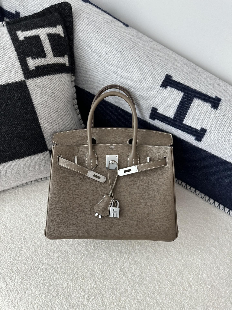 Birkin 30cm in Imported Togo Leather, CK18 Etoupe Grey with Silver Hardware.