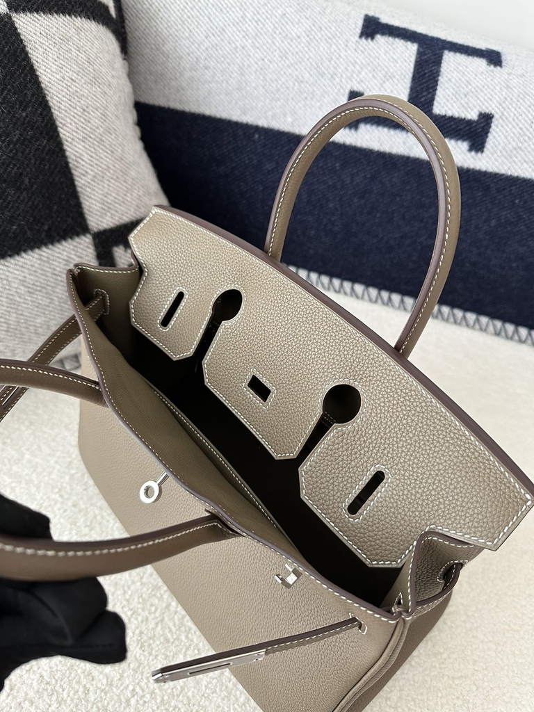 Birkin 30cm in Imported Togo Leather, CK18 Etoupe Grey with Silver Hardware.