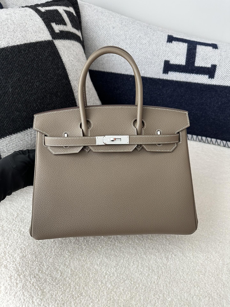 Birkin 30cm in Imported Togo Leather, CK18 Etoupe Grey with Silver Hardware.