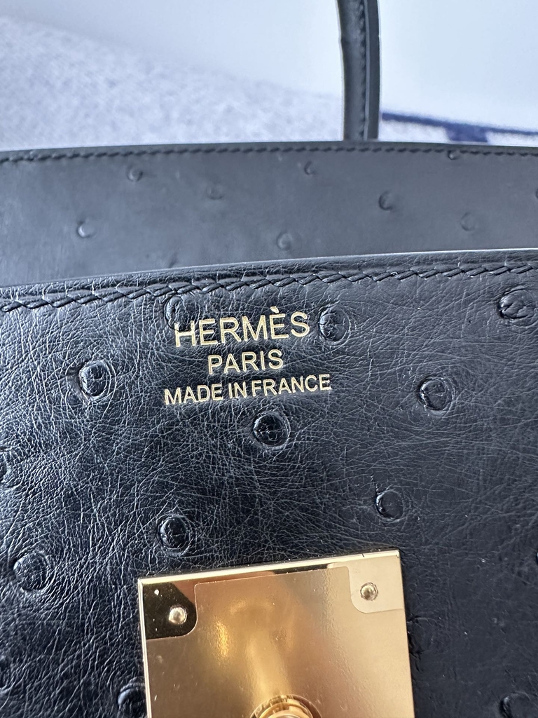 Birkin 35cm Touch in Imported Klein Karoo Ostrich Leather, CC89 Noir Black with Gold Hardware