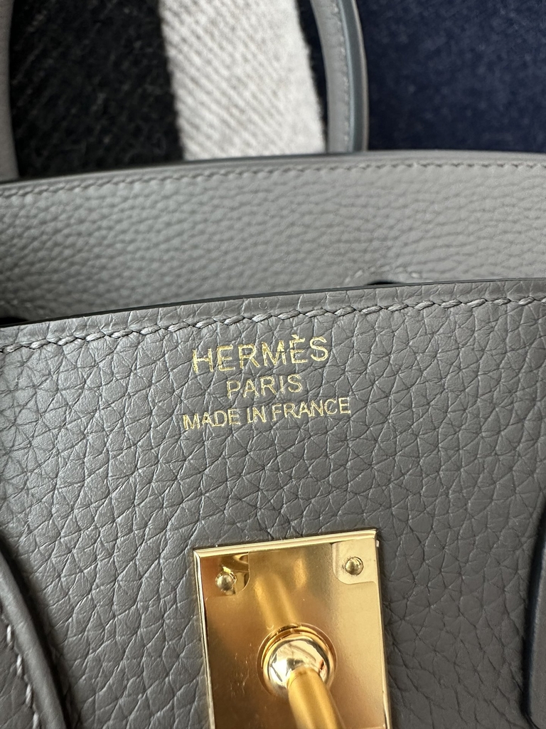 Birkin 25cm in Imported Togo Calfskin, CC8F Etain Pewter Grey with Gold Hardware