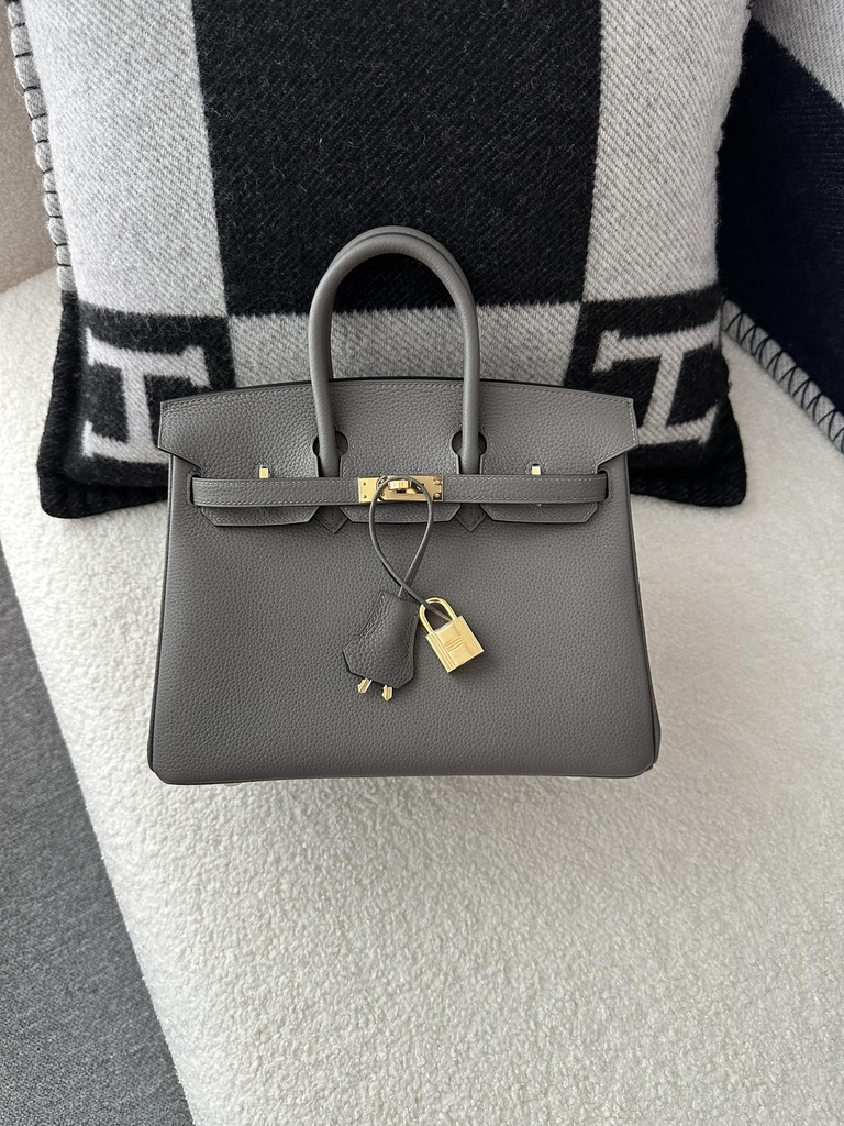 Birkin 25cm in Imported Togo Calfskin, CC8F Etain Pewter Grey with Gold Hardware