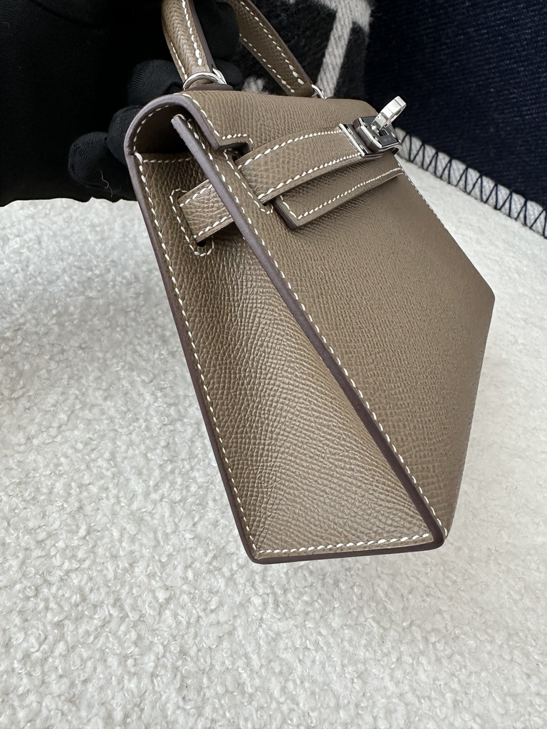 Kelly Mini II in Imported Epsom Leather, CK18 Etoupe Grey with Silver Hardware