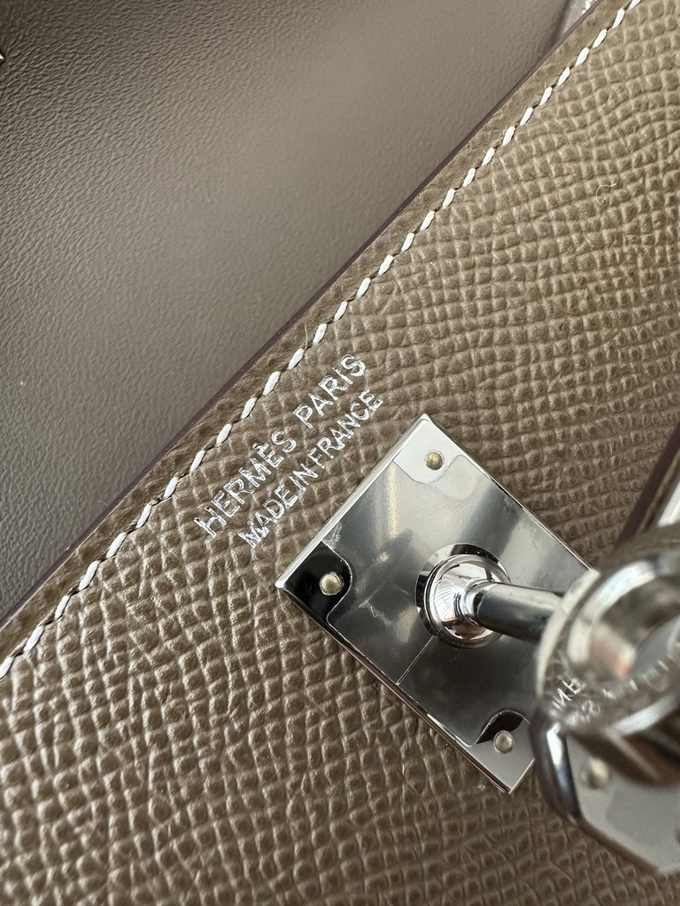 Kelly Mini II in Imported Epsom Leather, CK18 Etoupe Grey with Silver Hardware