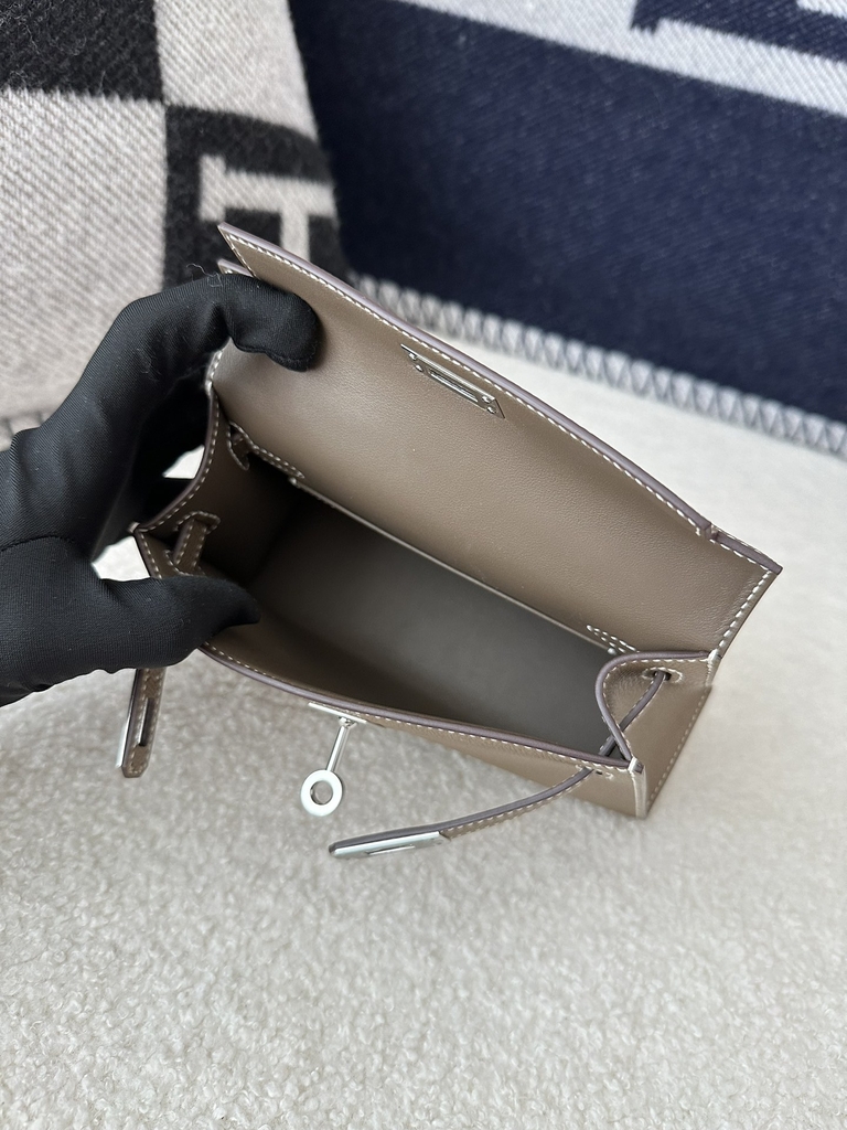 Kelly Mini II in Imported Epsom Leather, CK18 Etoupe Grey with Silver Hardware
