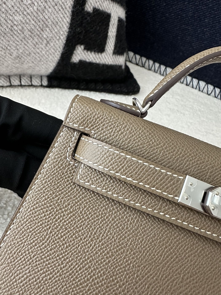 Kelly Mini II in Imported Epsom Leather, CK18 Etoupe Grey with Silver Hardware