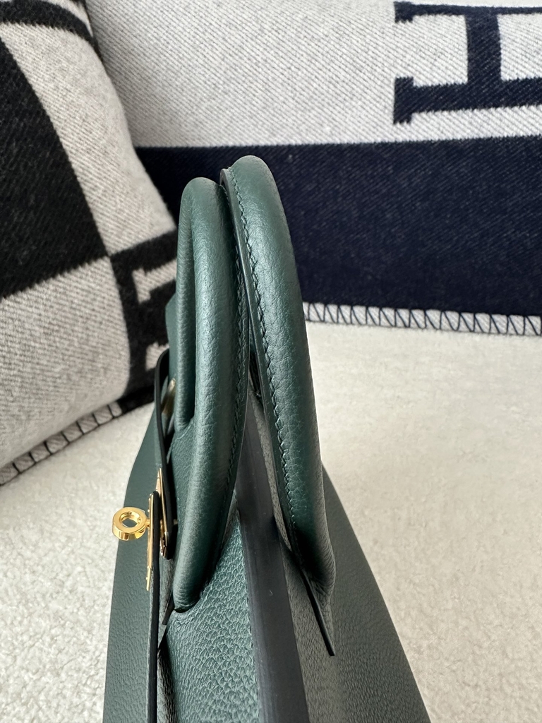 Birkin 25cm in Imported Togo Calfskin, 6O Vert Cypres Pine Green with Gold Hardware.