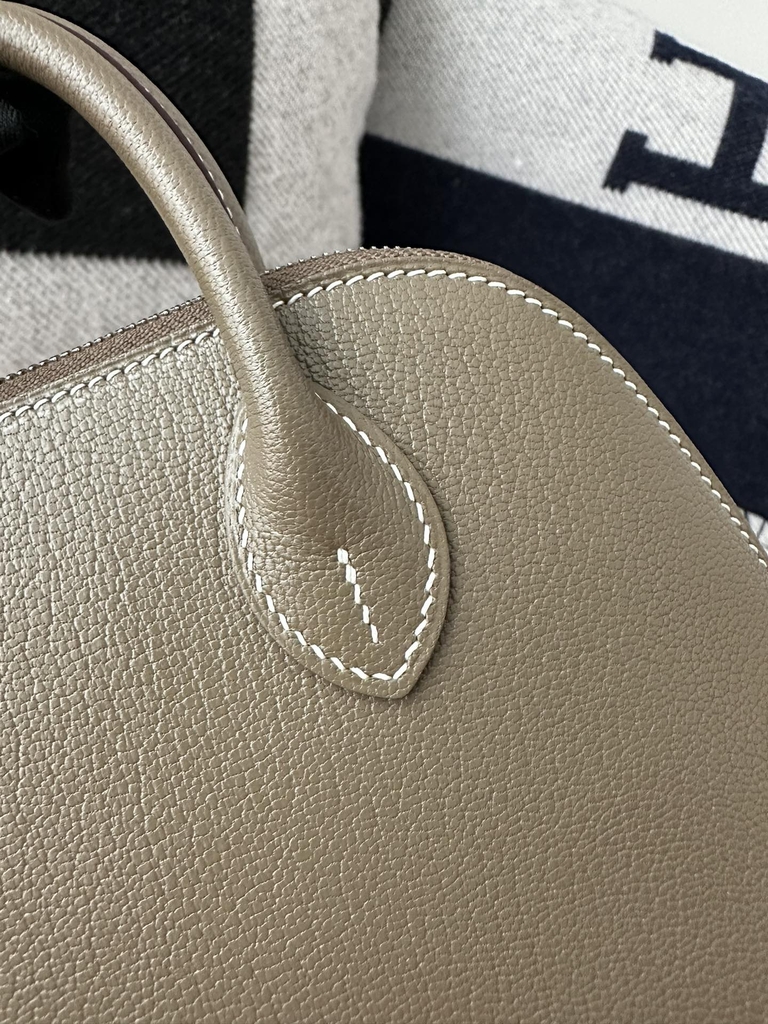Mini Bolide in Imported Chevre Goat Leather, CK18 Etoupe Grey with Silver Hardware.