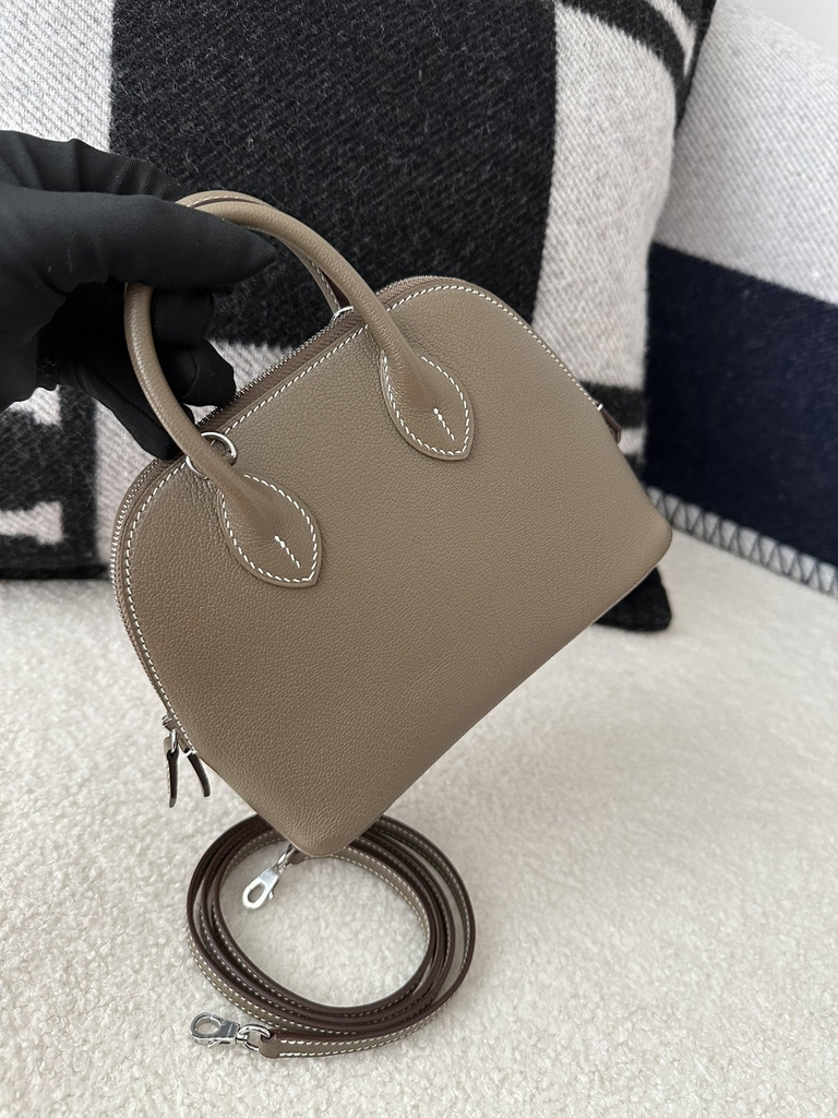 Mini Bolide in Imported Chevre Goat Leather, CK18 Etoupe Grey with Silver Hardware.