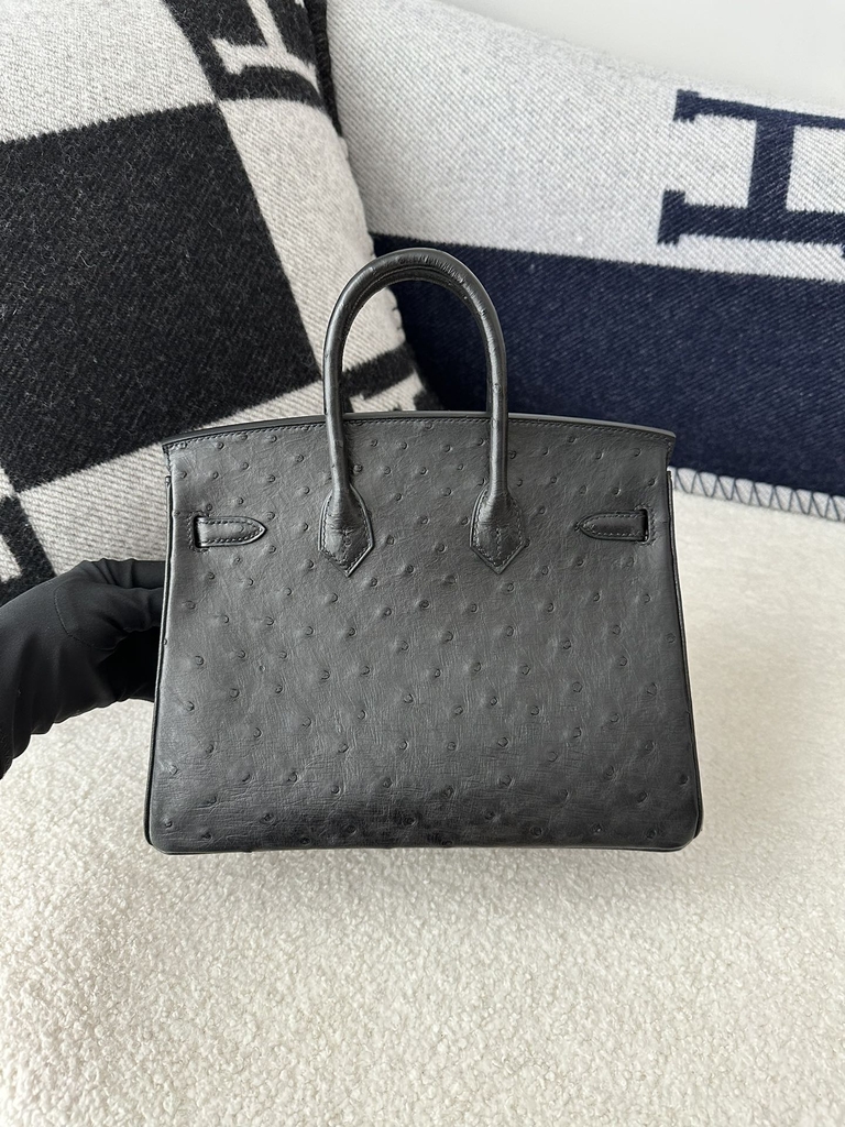 Birkin 25cm Touch in Imported Klein Karoo Ostrich Leather, CC89 Noir Black with Rose Gold Hardware.