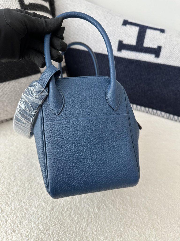 Lindy 26cm in Imported Togo Clemence Leather, S4 Deep Blue with Silver Hardware.