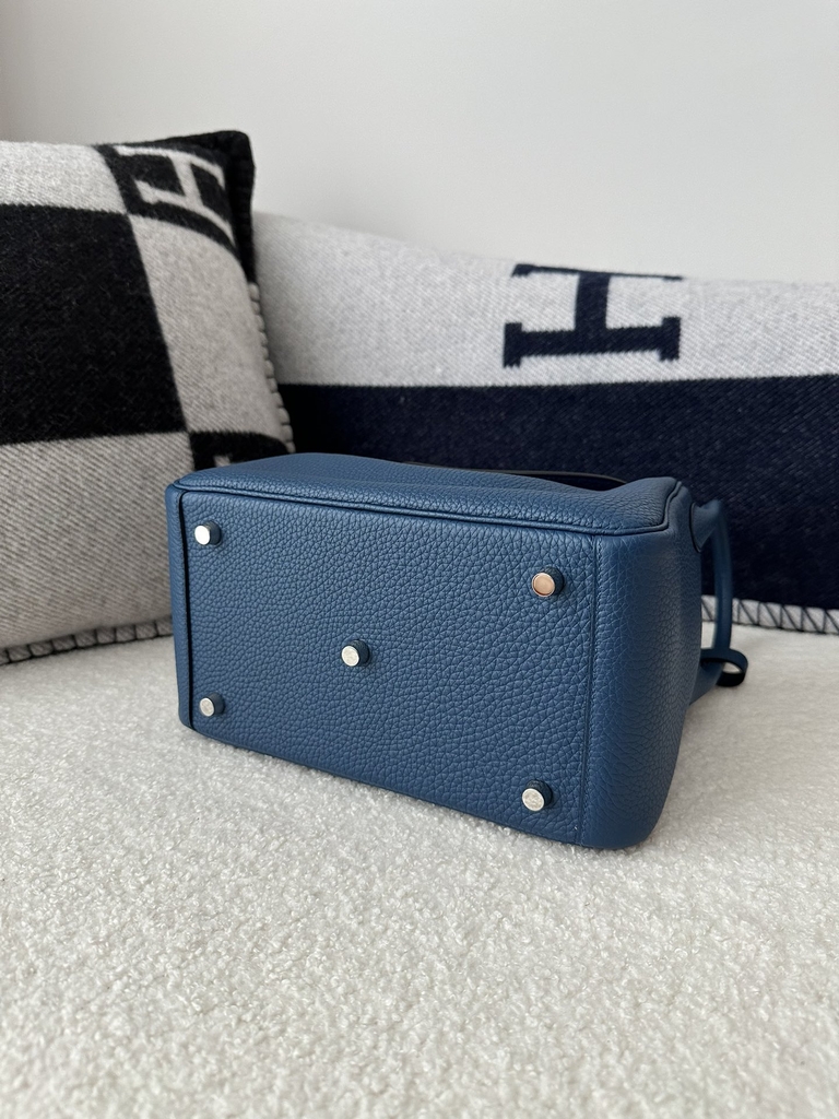 Lindy 26cm in Imported Togo Clemence Leather, S4 Deep Blue with Silver Hardware.