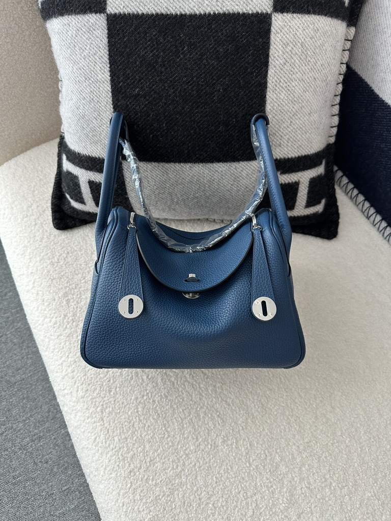 Lindy 26cm in Imported Togo Clemence Leather, S4 Deep Blue with Silver Hardware.