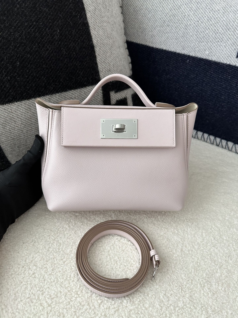2424 Mini 21cm in Imported Evercolor and Swift Leather, 09 Mauve Pale Pink with Silver Hardware.