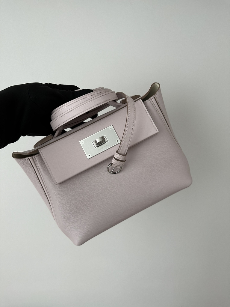 2424 Mini 21cm in Imported Evercolor and Swift Leather, 09 Mauve Pale Pink with Silver Hardware.