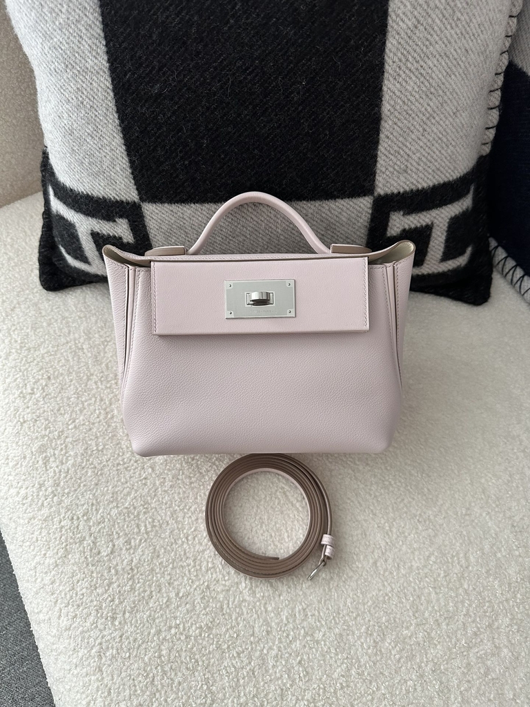 2424 Mini 21cm in Imported Evercolor and Swift Leather, 09 Mauve Pale Pink with Silver Hardware.