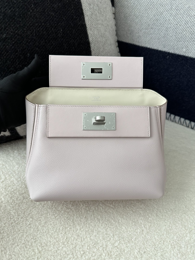 2424 Mini 21cm in Imported Evercolor and Swift Leather, 09 Mauve Pale Pink with Silver Hardware.