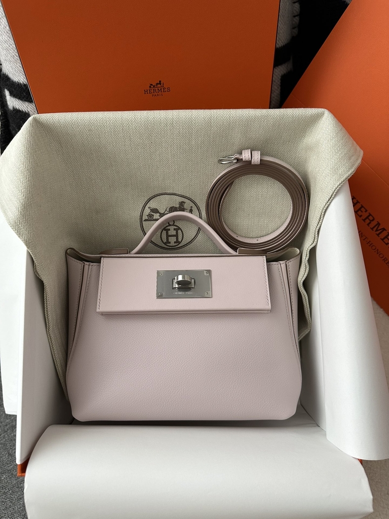 2424 Mini 21cm in Imported Evercolor and Swift Leather, 09 Mauve Pale Pink with Silver Hardware.
