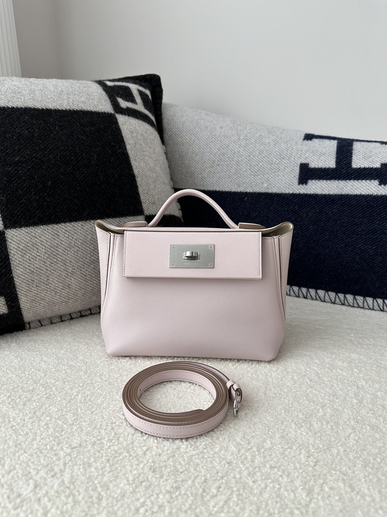 2424 Mini 21cm in Imported Evercolor and Swift Leather, 09 Mauve Pale Pink with Silver Hardware.