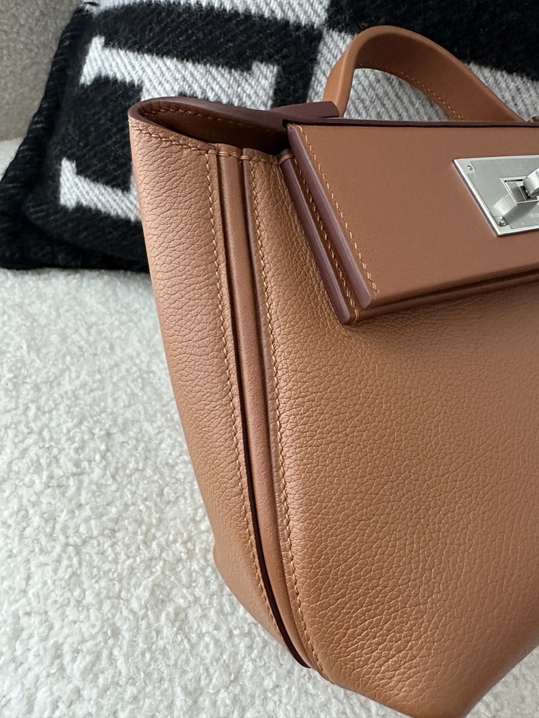 2424 Mini 21cm in Imported Evercolor and Swift Leather, CK37 Gold with Silver Hardware.
