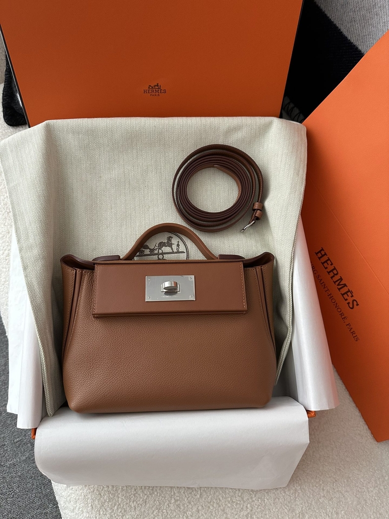 2424 Mini 21cm in Imported Evercolor and Swift Leather, CK37 Gold with Silver Hardware.